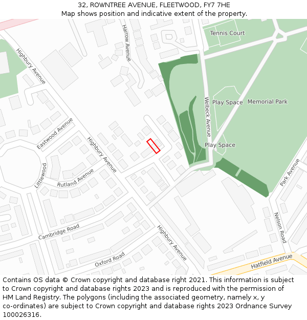 32, ROWNTREE AVENUE, FLEETWOOD, FY7 7HE: Location map and indicative extent of plot