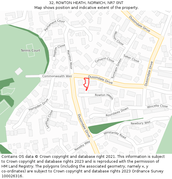 32, ROWTON HEATH, NORWICH, NR7 0NT: Location map and indicative extent of plot