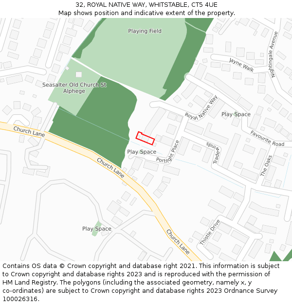 32, ROYAL NATIVE WAY, WHITSTABLE, CT5 4UE: Location map and indicative extent of plot