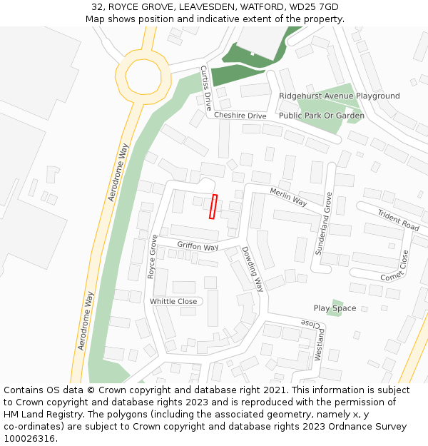 32, ROYCE GROVE, LEAVESDEN, WATFORD, WD25 7GD: Location map and indicative extent of plot