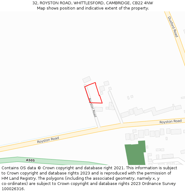 32, ROYSTON ROAD, WHITTLESFORD, CAMBRIDGE, CB22 4NW: Location map and indicative extent of plot