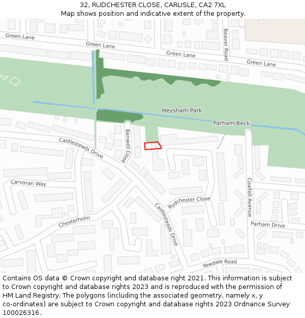 32, RUDCHESTER CLOSE, CARLISLE, CA2 7XL: Location map and indicative extent of plot