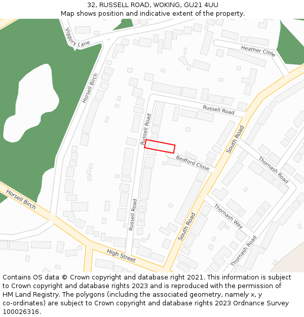 32, RUSSELL ROAD, WOKING, GU21 4UU: Location map and indicative extent of plot