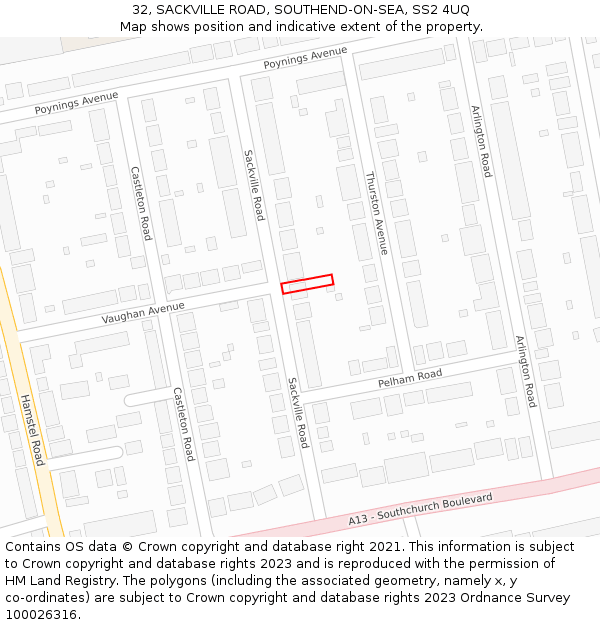 32, SACKVILLE ROAD, SOUTHEND-ON-SEA, SS2 4UQ: Location map and indicative extent of plot