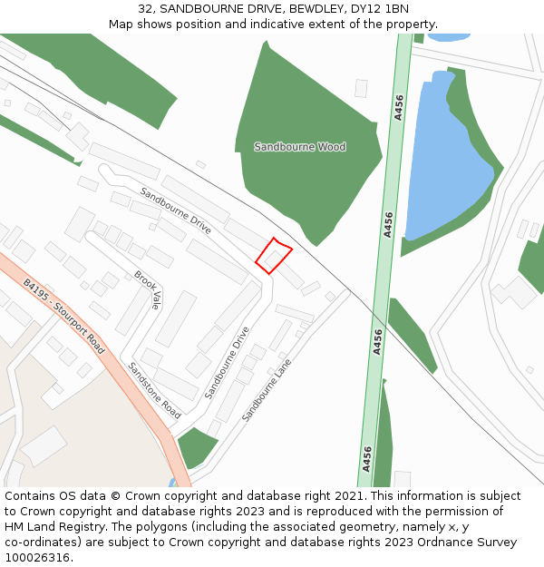 32, SANDBOURNE DRIVE, BEWDLEY, DY12 1BN: Location map and indicative extent of plot