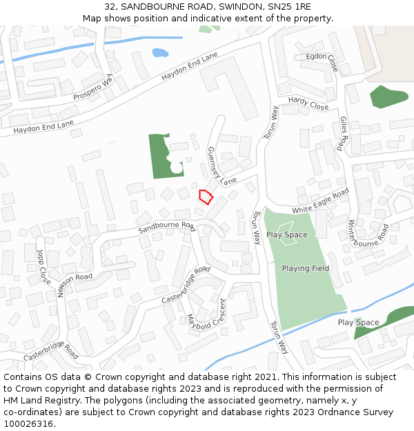 32, SANDBOURNE ROAD, SWINDON, SN25 1RE: Location map and indicative extent of plot