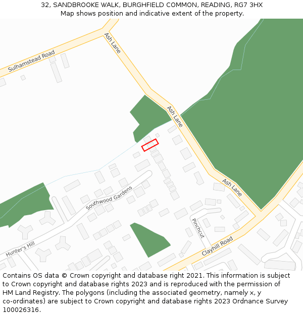 32, SANDBROOKE WALK, BURGHFIELD COMMON, READING, RG7 3HX: Location map and indicative extent of plot