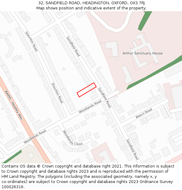 32, SANDFIELD ROAD, HEADINGTON, OXFORD, OX3 7RJ: Location map and indicative extent of plot