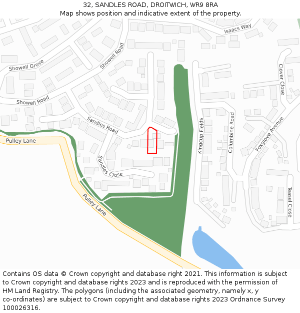 32, SANDLES ROAD, DROITWICH, WR9 8RA: Location map and indicative extent of plot