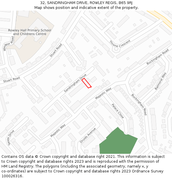 32, SANDRINGHAM DRIVE, ROWLEY REGIS, B65 9RJ: Location map and indicative extent of plot