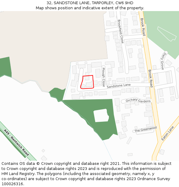 32, SANDSTONE LANE, TARPORLEY, CW6 9HD: Location map and indicative extent of plot