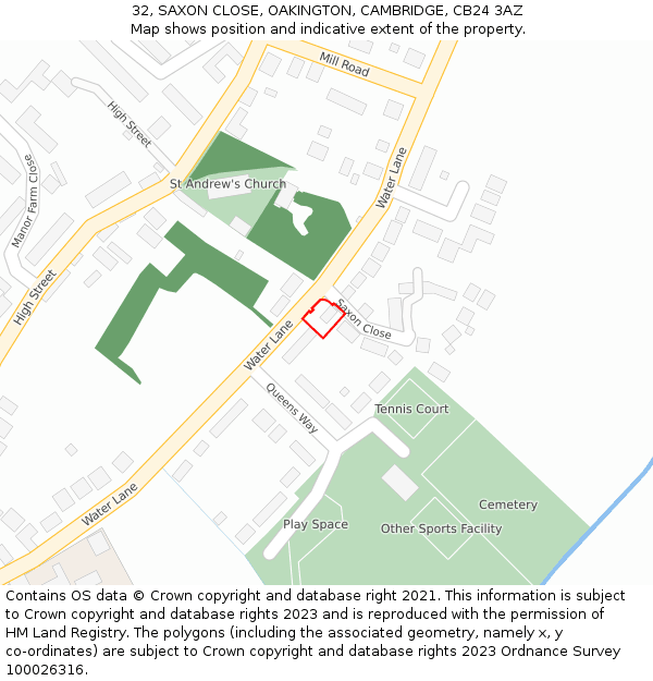 32, SAXON CLOSE, OAKINGTON, CAMBRIDGE, CB24 3AZ: Location map and indicative extent of plot