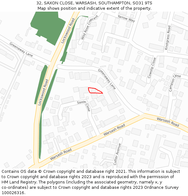 32, SAXON CLOSE, WARSASH, SOUTHAMPTON, SO31 9TS: Location map and indicative extent of plot