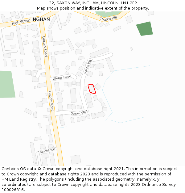 32, SAXON WAY, INGHAM, LINCOLN, LN1 2FP: Location map and indicative extent of plot