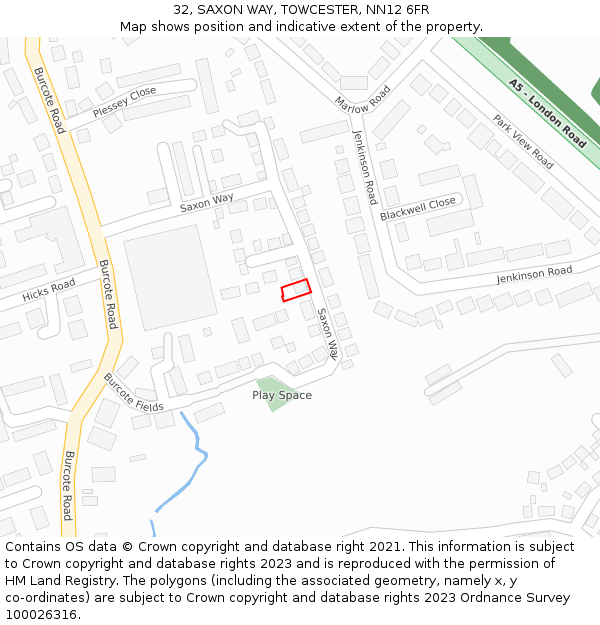 32, SAXON WAY, TOWCESTER, NN12 6FR: Location map and indicative extent of plot