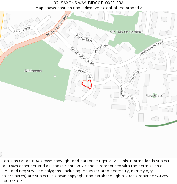 32, SAXONS WAY, DIDCOT, OX11 9RA: Location map and indicative extent of plot