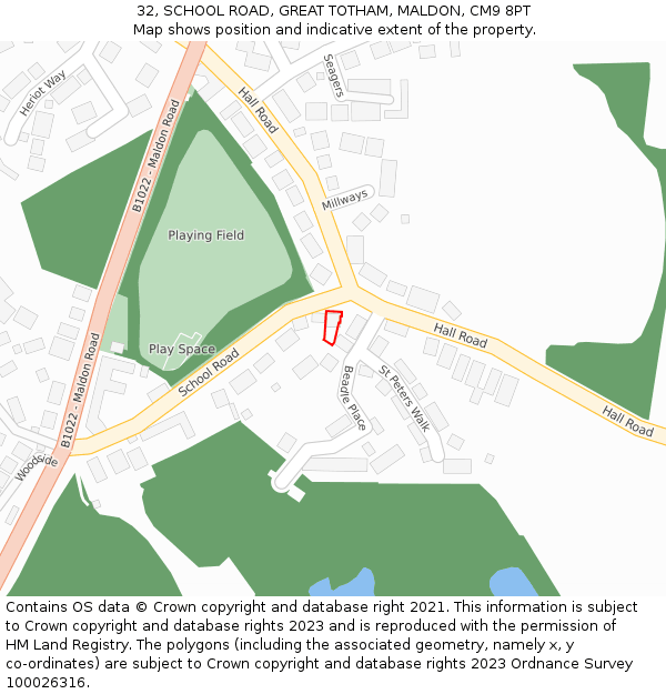 32, SCHOOL ROAD, GREAT TOTHAM, MALDON, CM9 8PT: Location map and indicative extent of plot