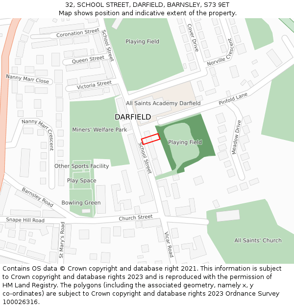 32, SCHOOL STREET, DARFIELD, BARNSLEY, S73 9ET: Location map and indicative extent of plot