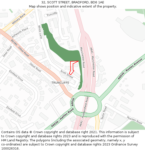 32, SCOTT STREET, BRADFORD, BD6 1AE: Location map and indicative extent of plot