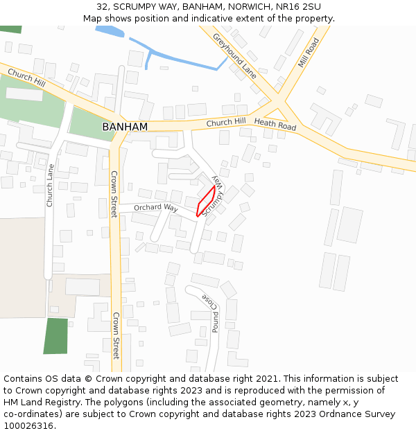 32, SCRUMPY WAY, BANHAM, NORWICH, NR16 2SU: Location map and indicative extent of plot