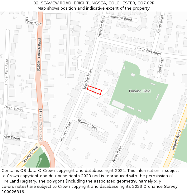 32, SEAVIEW ROAD, BRIGHTLINGSEA, COLCHESTER, CO7 0PP: Location map and indicative extent of plot