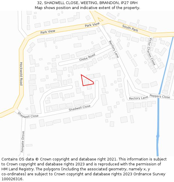 32, SHADWELL CLOSE, WEETING, BRANDON, IP27 0RH: Location map and indicative extent of plot