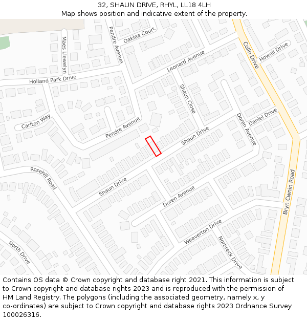 32, SHAUN DRIVE, RHYL, LL18 4LH: Location map and indicative extent of plot