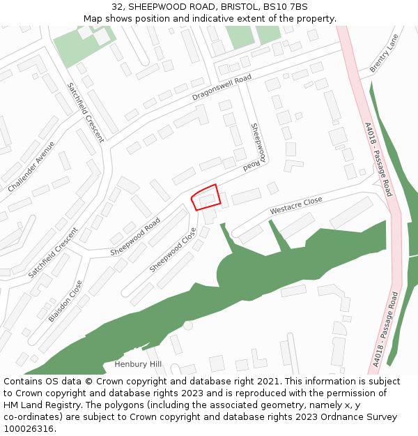 32, SHEEPWOOD ROAD, BRISTOL, BS10 7BS: Location map and indicative extent of plot