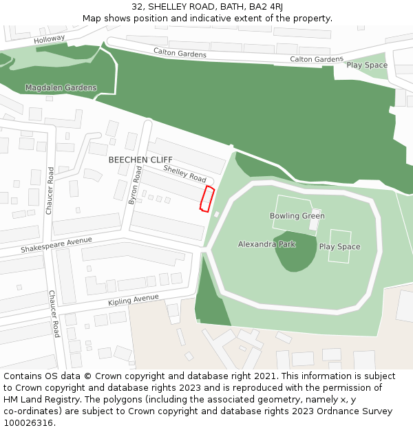 32, SHELLEY ROAD, BATH, BA2 4RJ: Location map and indicative extent of plot