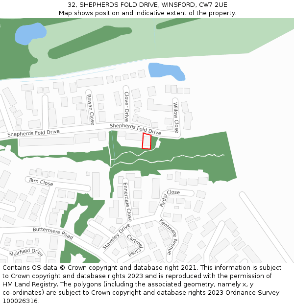 32, SHEPHERDS FOLD DRIVE, WINSFORD, CW7 2UE: Location map and indicative extent of plot