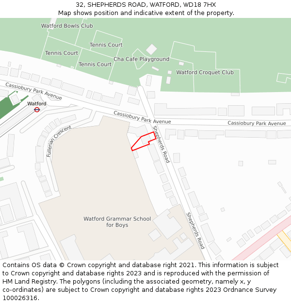 32, SHEPHERDS ROAD, WATFORD, WD18 7HX: Location map and indicative extent of plot