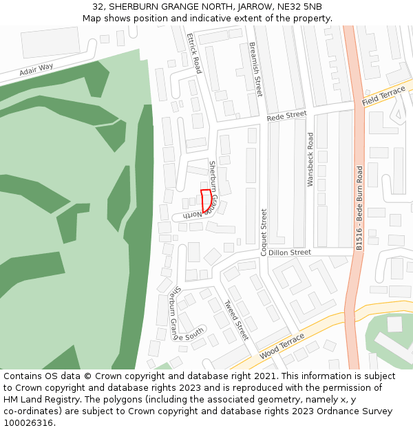 32, SHERBURN GRANGE NORTH, JARROW, NE32 5NB: Location map and indicative extent of plot