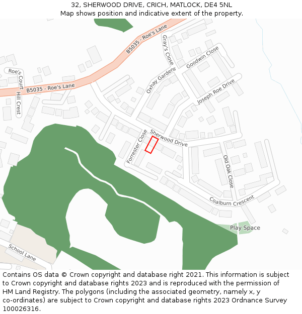 32, SHERWOOD DRIVE, CRICH, MATLOCK, DE4 5NL: Location map and indicative extent of plot