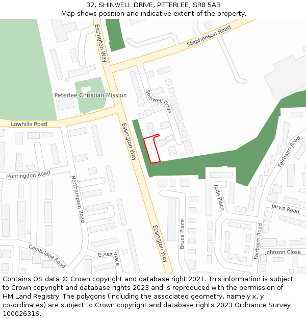 32, SHINWELL DRIVE, PETERLEE, SR8 5AB: Location map and indicative extent of plot