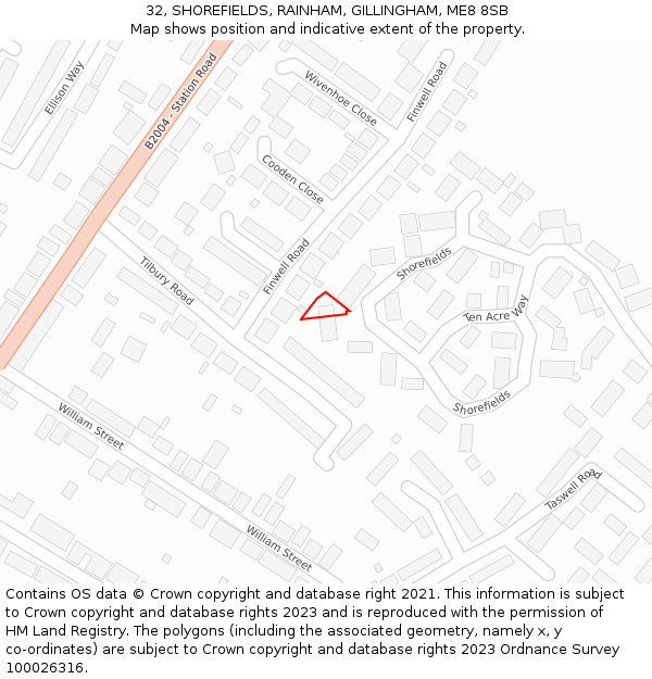 32, SHOREFIELDS, RAINHAM, GILLINGHAM, ME8 8SB: Location map and indicative extent of plot