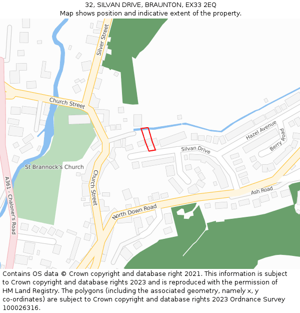 32, SILVAN DRIVE, BRAUNTON, EX33 2EQ: Location map and indicative extent of plot