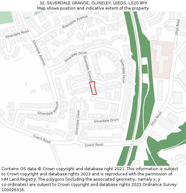 32, SILVERDALE GRANGE, GUISELEY, LEEDS, LS20 8PX: Location map and indicative extent of plot