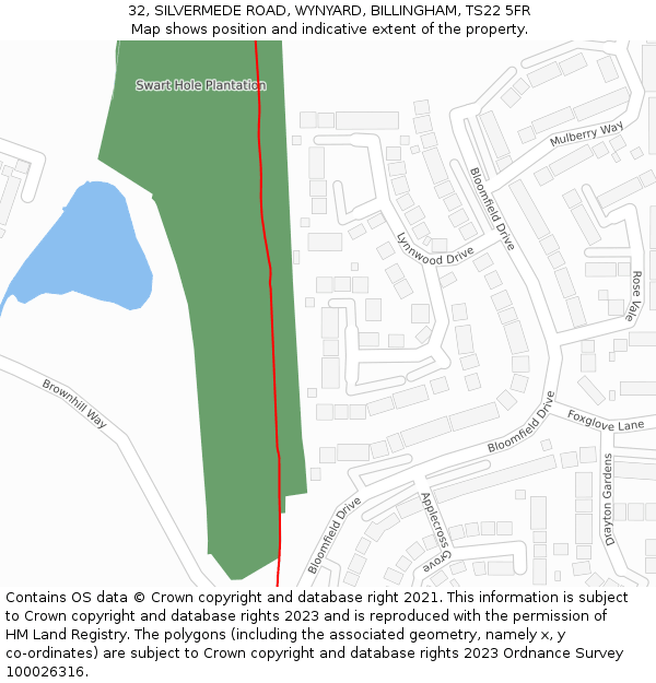 32, SILVERMEDE ROAD, WYNYARD, BILLINGHAM, TS22 5FR: Location map and indicative extent of plot