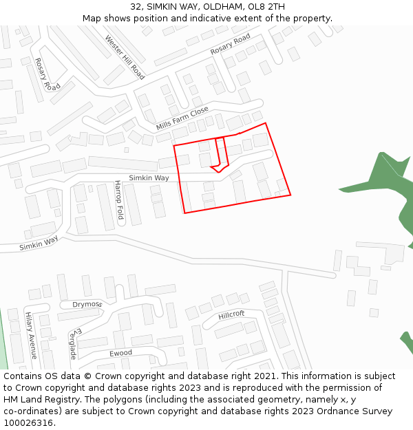 32, SIMKIN WAY, OLDHAM, OL8 2TH: Location map and indicative extent of plot