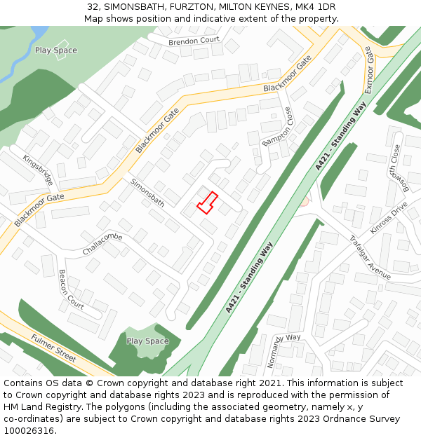 32, SIMONSBATH, FURZTON, MILTON KEYNES, MK4 1DR: Location map and indicative extent of plot