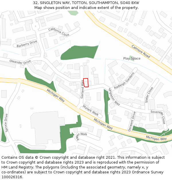 32, SINGLETON WAY, TOTTON, SOUTHAMPTON, SO40 8XW: Location map and indicative extent of plot