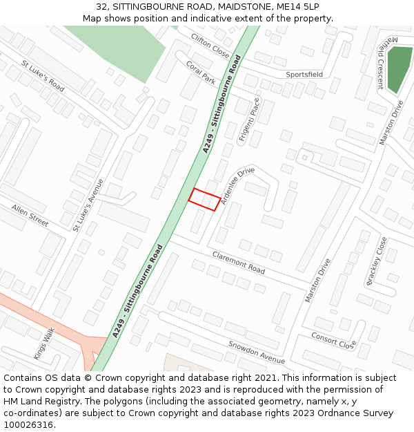 32, SITTINGBOURNE ROAD, MAIDSTONE, ME14 5LP: Location map and indicative extent of plot