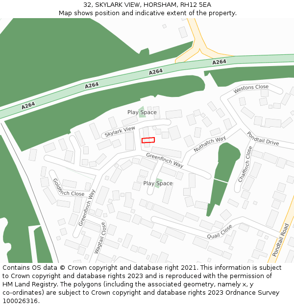 32, SKYLARK VIEW, HORSHAM, RH12 5EA: Location map and indicative extent of plot