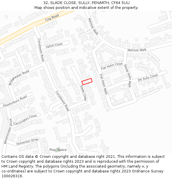 32, SLADE CLOSE, SULLY, PENARTH, CF64 5UU: Location map and indicative extent of plot