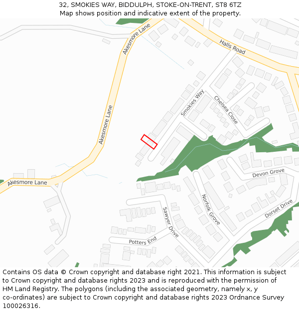 32, SMOKIES WAY, BIDDULPH, STOKE-ON-TRENT, ST8 6TZ: Location map and indicative extent of plot