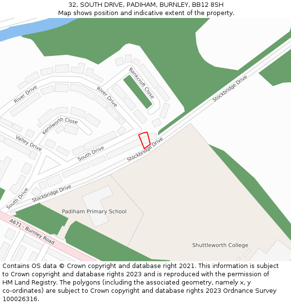 32, SOUTH DRIVE, PADIHAM, BURNLEY, BB12 8SH: Location map and indicative extent of plot