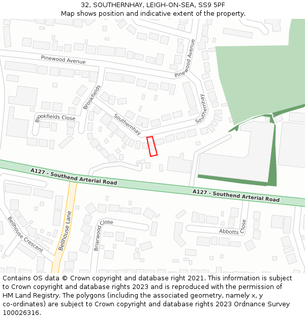 32, SOUTHERNHAY, LEIGH-ON-SEA, SS9 5PF: Location map and indicative extent of plot