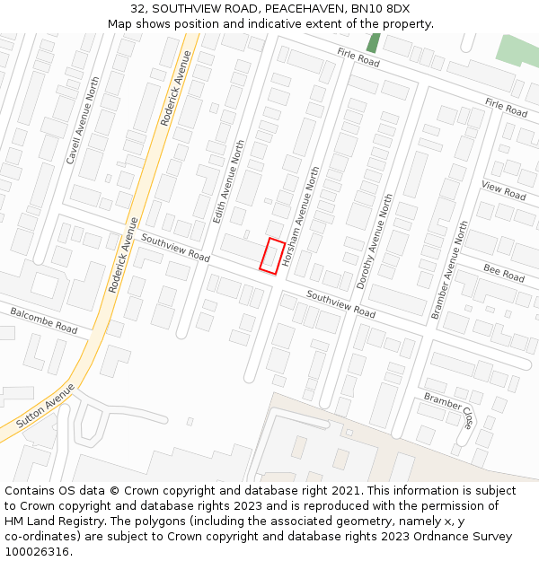 32, SOUTHVIEW ROAD, PEACEHAVEN, BN10 8DX: Location map and indicative extent of plot