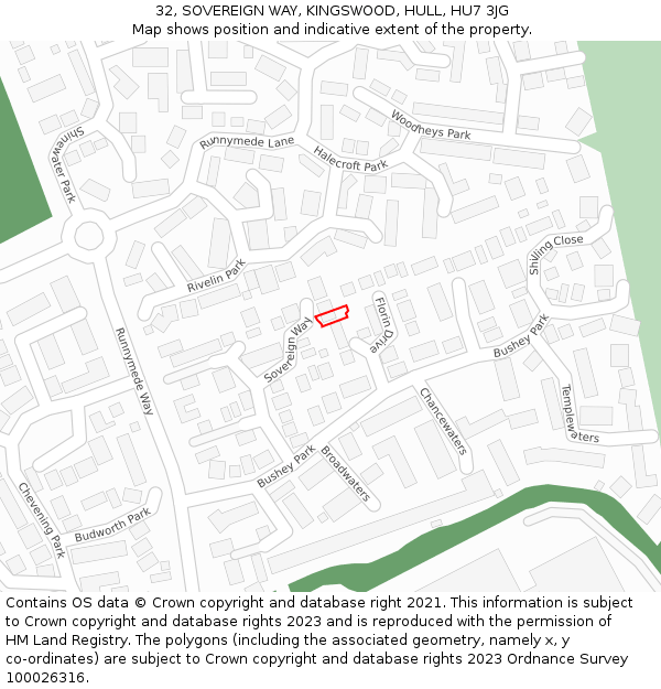 32, SOVEREIGN WAY, KINGSWOOD, HULL, HU7 3JG: Location map and indicative extent of plot