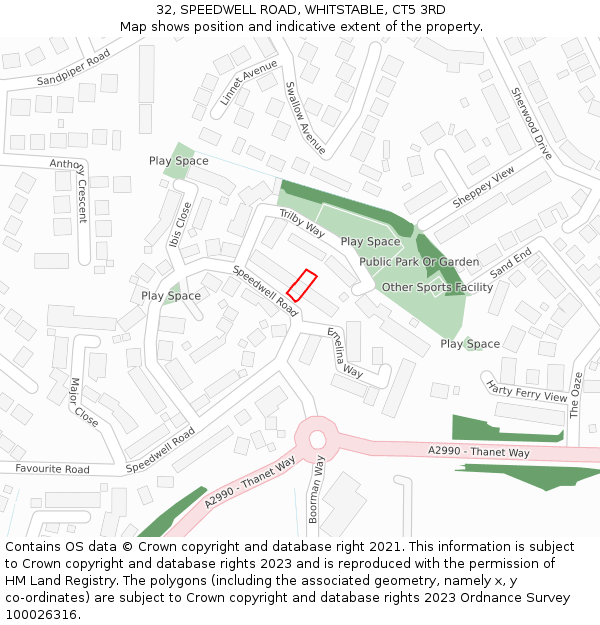 32, SPEEDWELL ROAD, WHITSTABLE, CT5 3RD: Location map and indicative extent of plot